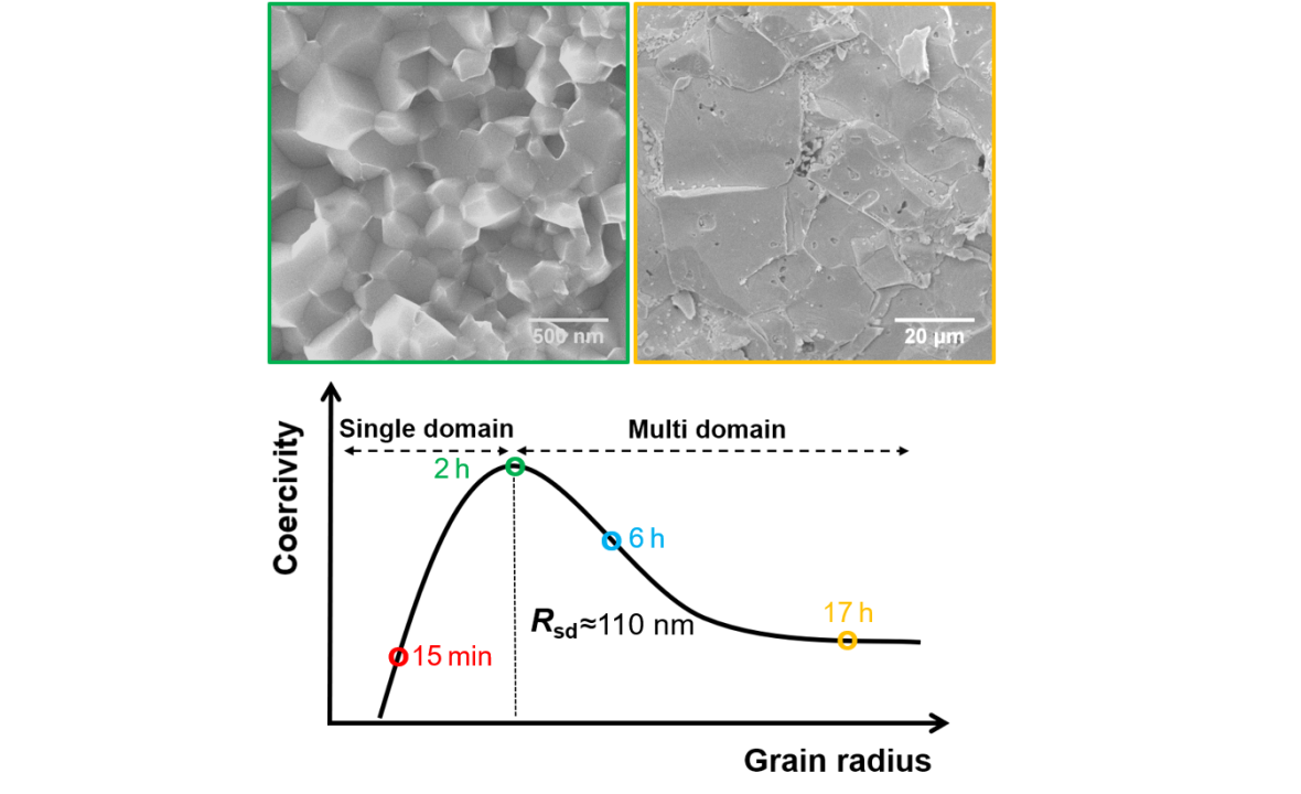 Grain size and coercivity tuning in Nd2Fe14Bbased prepared by